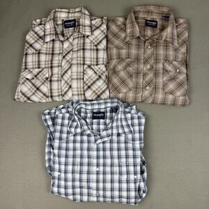 Lot Of 3 Wrangler Western Shirt Mens XL Pearl Snap Shirt Sleeve Plaid